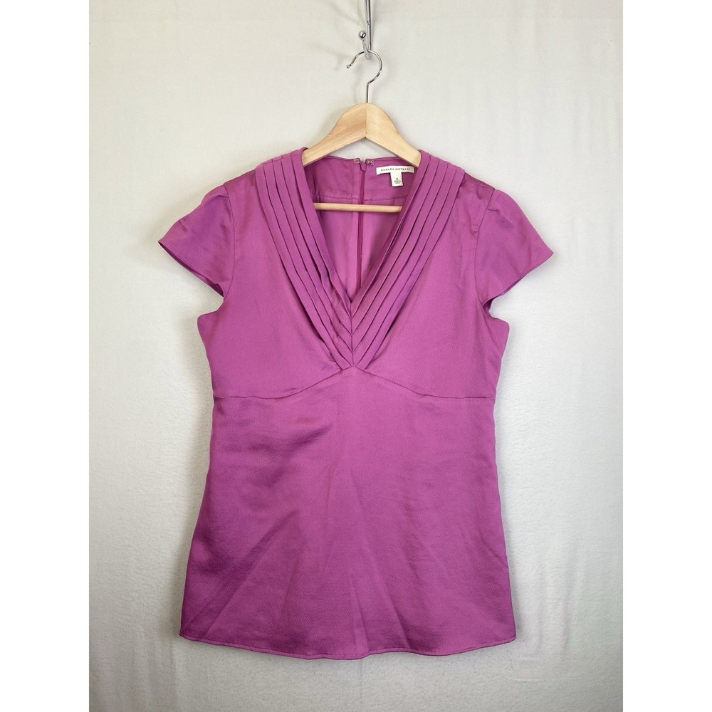 Banana Republic Blouse Womens Size 10 Pink Pleated V Neck Cap Sleeve Top